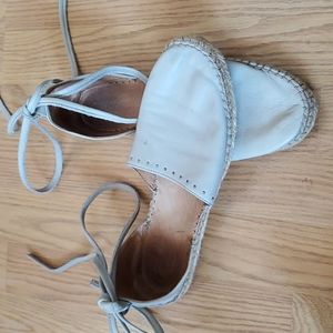 All Saints Light Gray Ankle Wrap Strap Leather Espadrilles Size 39/8